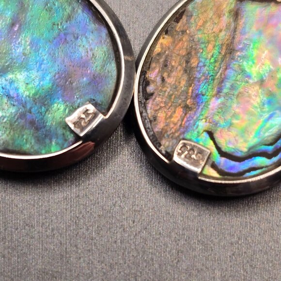 VTG 925 Sterling Silver Abalone Dangle Earrings 1.5" Paua Shell Leverback - Picture 3 of 5